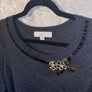Loft beaded embellished neck fine gauge sweater